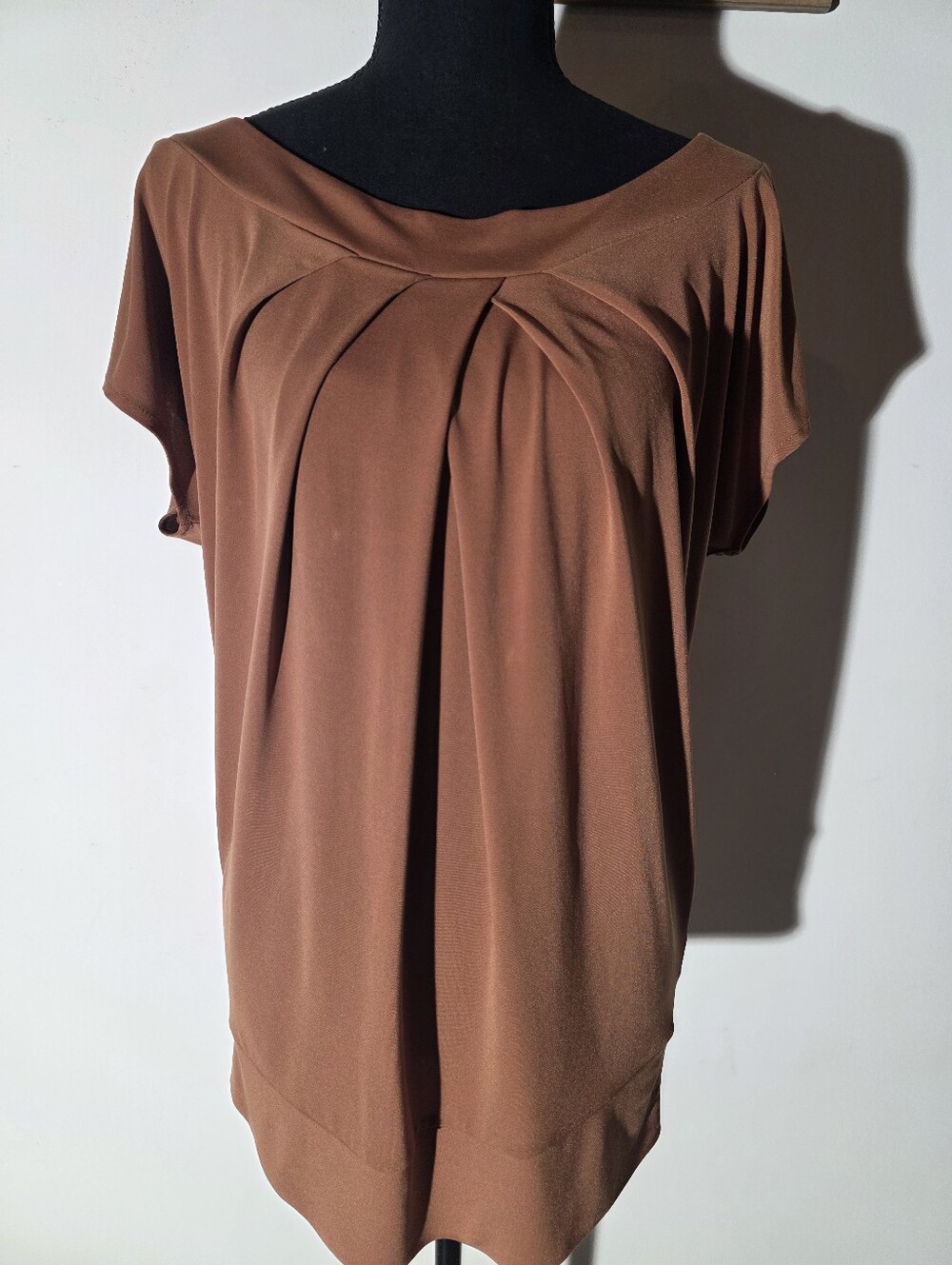 New York & Company Rust Brown Pleated Short Sleeve Top (Size M)